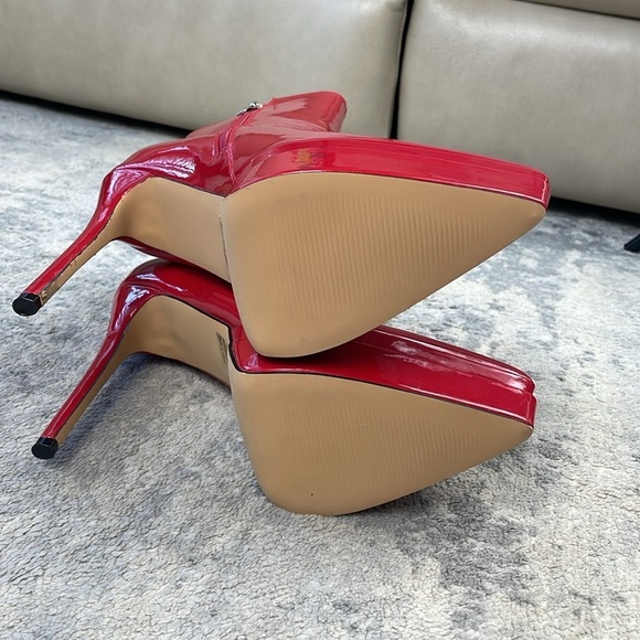 New Dolls Kill Lemon Drop by Privileged Shiny Red Heeled Platform Boots 10 - Picture 11 of 15